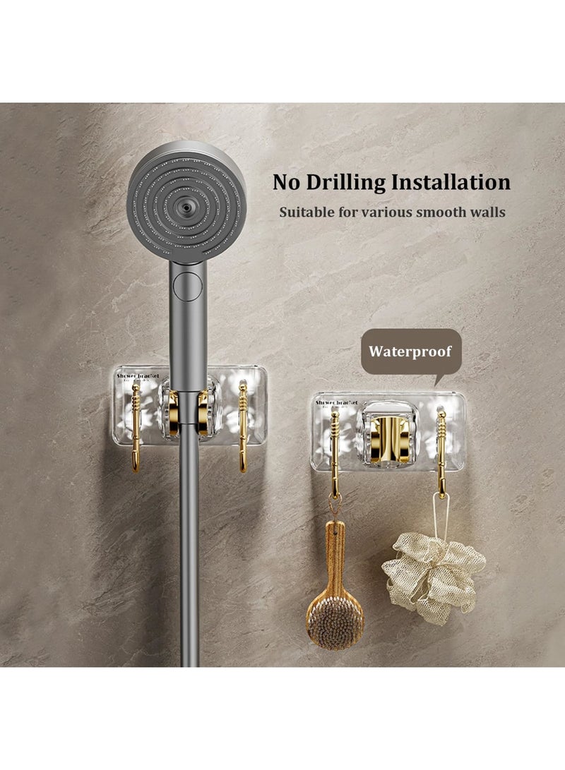 SYOSI حامل دش، 2 قطعة حامل رأس دش يدوي قابل للتعديل، حامل رش دش مقاوم للماء مثبت على الحائط، تركيب سهل بدون حفر للحمام، المرحاض، الفندق (ذهبي شفاف) - Image 3